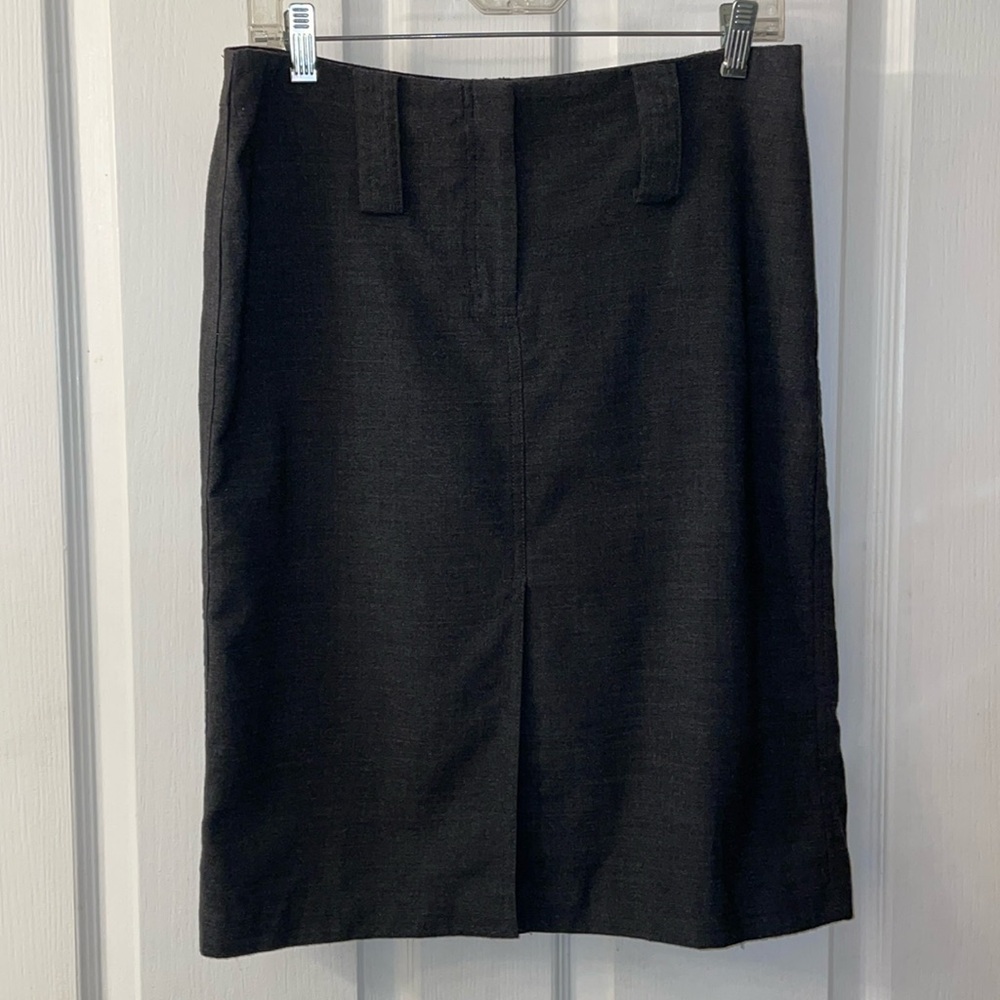 Vintage Express gray high waisted front back slit wool pencil skirt size 7/8